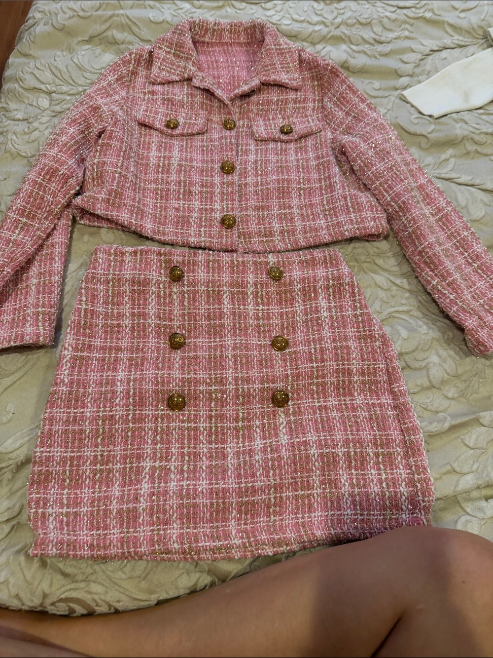 Kids girls Two-Piece Set suit tweed size 140 or us 8-10 gold buttons